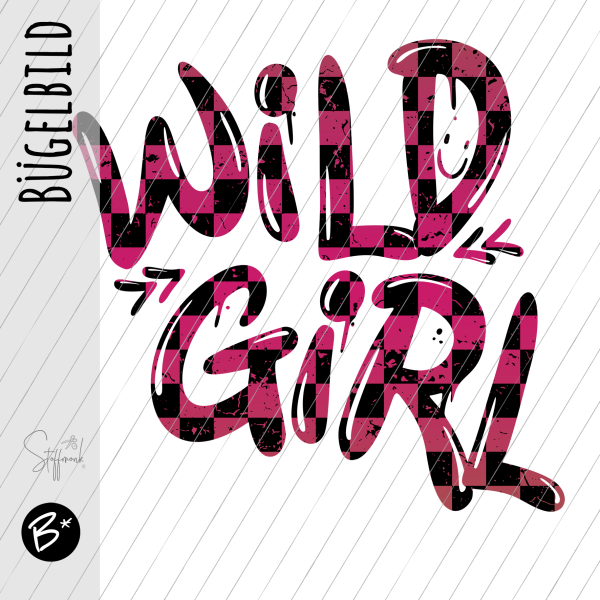 Bügelbild - " Wild Girl - KARO PINK " Größe nach Auswahl
